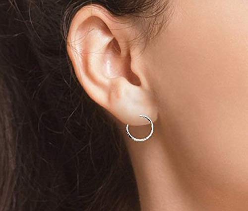 F.Hinds 13MM Sterling Silver Round Hoop Earrings for Women Ladies Men Unisex - Solid 925 Sterling Silver - Plain & Simple Polished Fine Circle Endless Half-Hinged Hoops