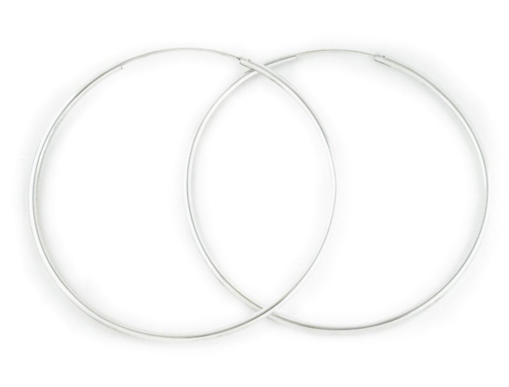 Sterling Silver Continuous Endless Hoop Earrings - 2MM Thickness - 70mm, 80mm, 90mm, 100mm, 110mm & 120mm Diameter Available