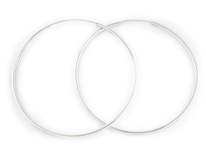 Sterling Silver Continuous Endless Hoop Earrings - 2MM Thickness - 70mm, 80mm, 90mm, 100mm, 110mm & 120mm Diameter Available