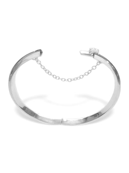 Diamond Cut Engraved/Etched Pattern Hinged Bangle Bracelet With Safety Chain for Baby/Chil 