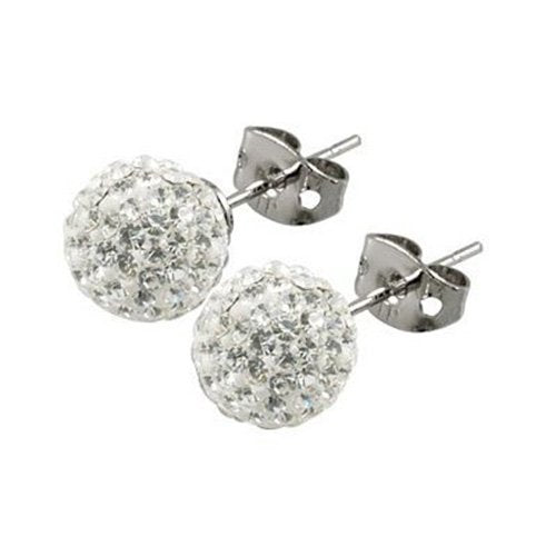 Shamballa Style Style Bling 6mm Ball Stud Earrings - Sterling Silver Austrian Crystal Studs