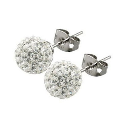 Shamballa Style Style Bling 6mm Ball Stud Earrings - Sterling Silver Austrian Crystal Studs