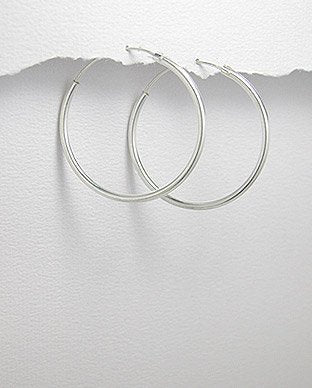 40MM Sterling Silver Plain Simple Polished Top Hinged Endless Hoop Earrings for Women/Teenage/Girls - 925 Sterling Silver - Hinge Top