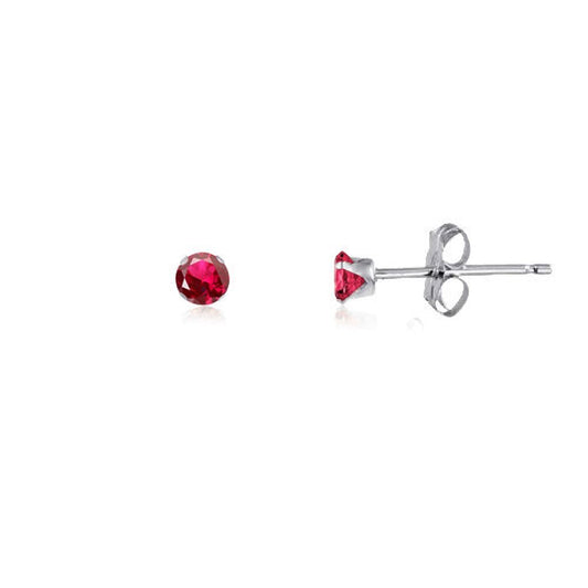 RUBY RED Classic Brilliant Round Cut Cubic Zirconia (CZ) Sterling Silver Birthstone Stud E ##2-0mm