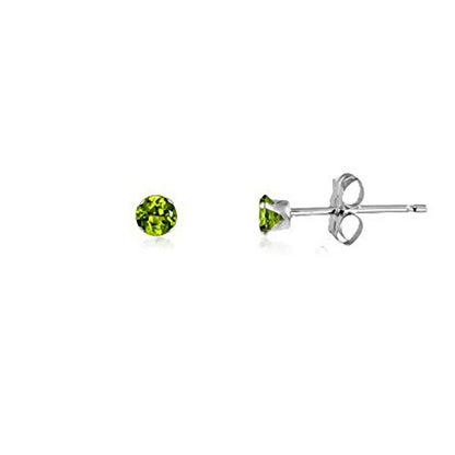 PERIDOT GREEN Classic Brilliant Round Cut Cubic Zirconia (CZ) Sterling Silver Birthstone S 