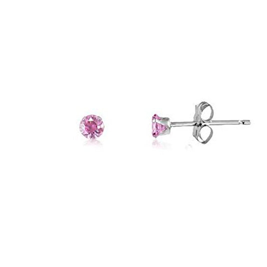 TOURMALINE PINK Classic Brilliant Round Cut Cubic Zirconia (CZ) Sterling Silver Birthstone ##2-0mm