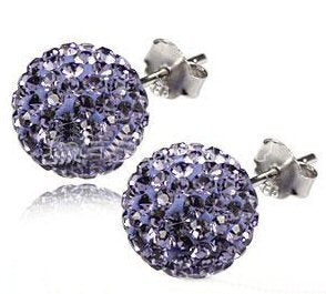 6MM Sparkly PURPLE Disco Ball Shamballa Style Sterling Silver Stud Earrings - Austrian Crystal Earrings