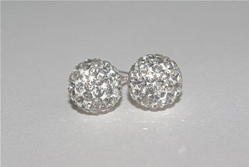 12MM White/Clear Sparkly Austrian Crystal Round Pave Disco/Glitter Ball Sterling Silver Stud Earrings/Ear Studs for Women Ladies Girls - 925 Sterling Silver