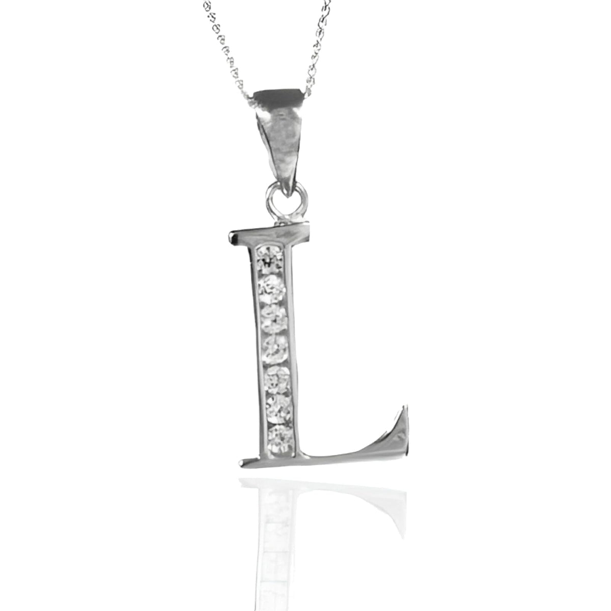 Alphabet/Initial Letter Sterling Silver Pendant Necklace With Sparkly CZ Stones - On 18" I 