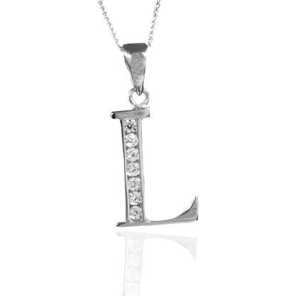 Alphabet/Initial Letter Sterling Silver Pendant Necklace With Sparkly CZ Stones - On 18" I 