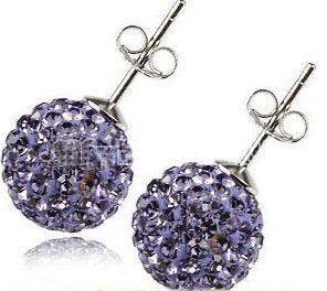 6MM Sparkly PURPLE Disco Ball Shamballa Style Sterling Silver Stud Earrings - Austrian Crystal Earrings