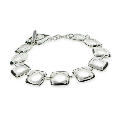 Square Cushion Link Bracelet with Toggle/T-Bar Clasp - 7.5" Inches - 925 Sterling Silver Plated