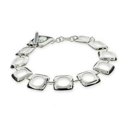 Square Cushion Link Bracelet with Toggle/T-Bar Clasp - 7.5" Inches - 925 Sterling Silver Plated
