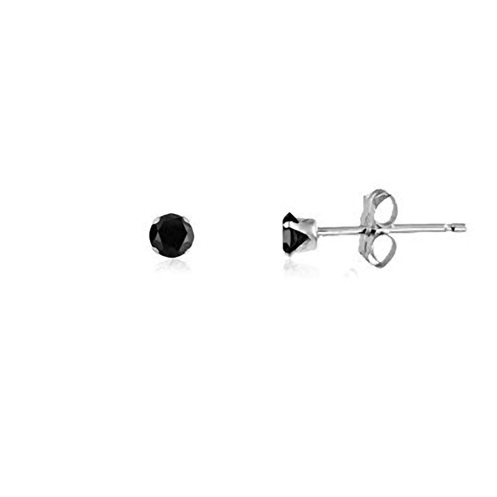 ONYX BLACK Classic Brilliant Round Cut Cubic Zirconia (CZ) Sterling Silver Birthstone Stud 