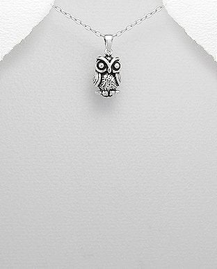 Little Owl Sterling Silver Pendant Necklace - WITHOUT A Chain or On 16", 18" or 20" Inch C 