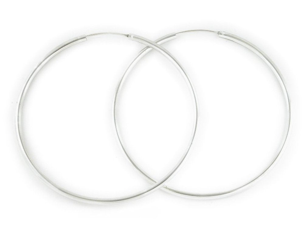 Sterling Silver Continuous Endless Hoop Earrings - 2.5MM Thickness - 70mm, 80mm, 90mm, 100mm, 110mm & 120mm Diameters Available