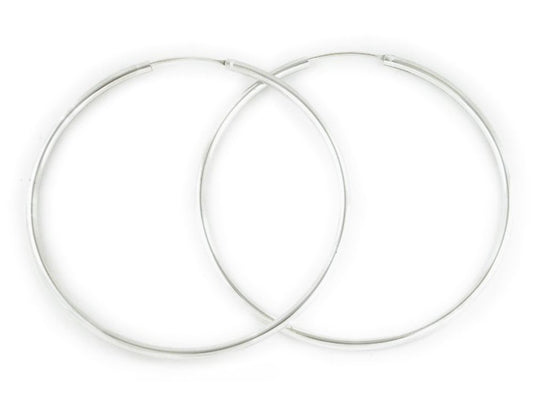 Sterling Silver Continuous Endless Hoop Earrings - 2.5MM Thickness - 70mm, 80mm, 90mm, 100mm, 110mm & 120mm Diameters Available