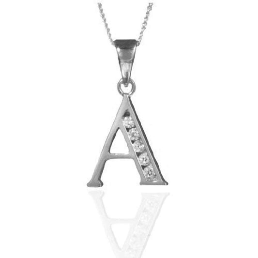 Alphabet/Initial Letter Sterling Silver Pendant Necklace With Sparkly CZ Stones - On 18" I ##a
