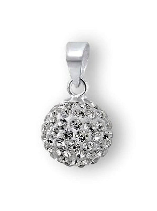 Shamballa Disco Ball Sterling Silver Pendant Necklace - 10MM Sparkly Austrian Crystals