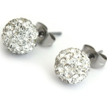 10MM Bling WHITE Disco Ball Bling Style Sterling Silver Stud Earrings - Austrian Crystal Earrings