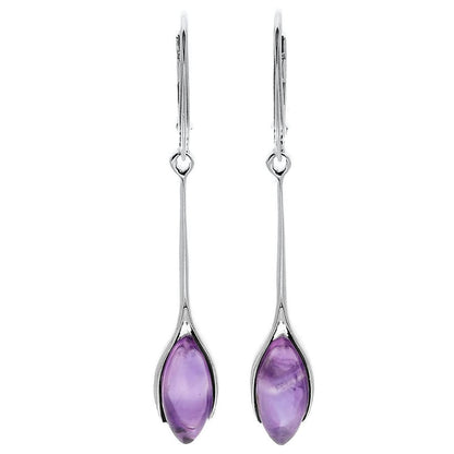 Natural PURPLE Amethyst Sterling Silver Dangly Drop Hook Earrings. 270263