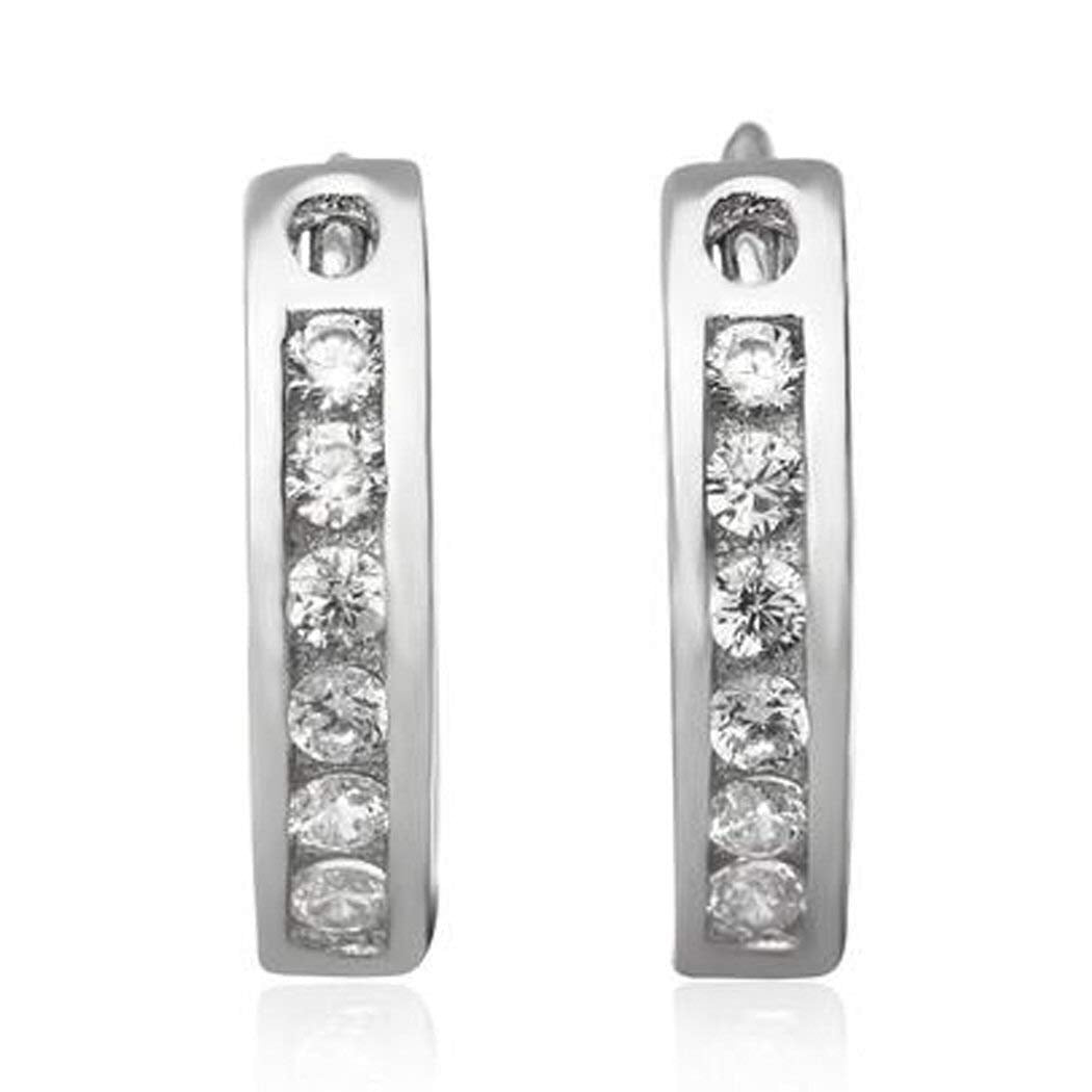 Channel Set Cubic Zirconia (CZ) Huggie Round Hoop Earrings for Women - 925 Sterling Silver 