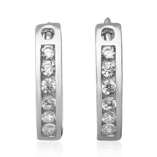 Channel Set Cubic Zirconia (CZ) Huggie Round Hoop Earrings for Women - 925 Sterling Silver ##style-1-12-8mm