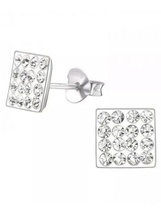 6MM Bling LADIES Square Micro Pave Austrian Crystal Sterling Silver Stud Earrings/Ear Studs for Women/Teenage/Girls - 925 Sterling Silver - White/Clear