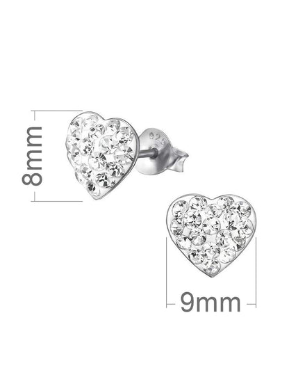 9MM 3D WHITE Austrian Crystal Sterling Silver Heart Stud Earrings/Ear Studs for Women/Teenagers/Girls - 925 Sterling Silver - Sparkly & Bling