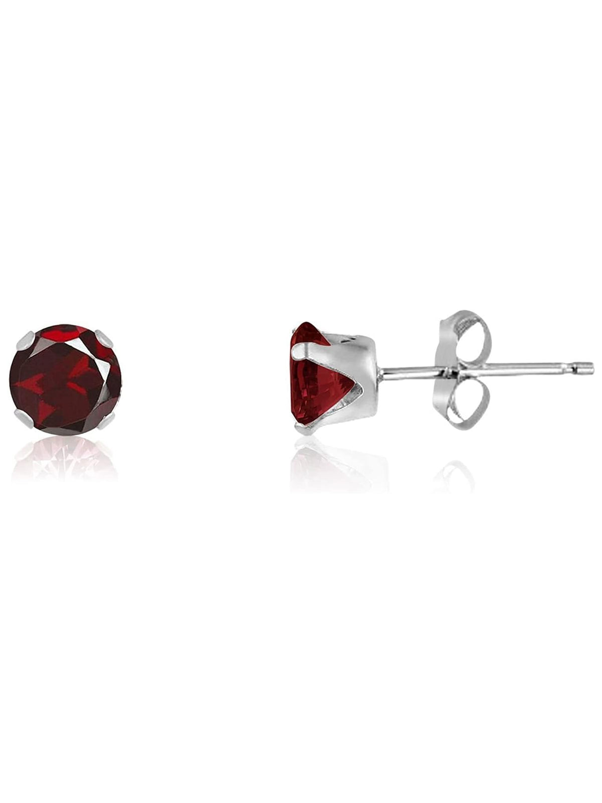 GARNET RED Classic Brilliant Round Cut Cubic Zirconia (CZ) Sterling Silver Birthstone Stud 