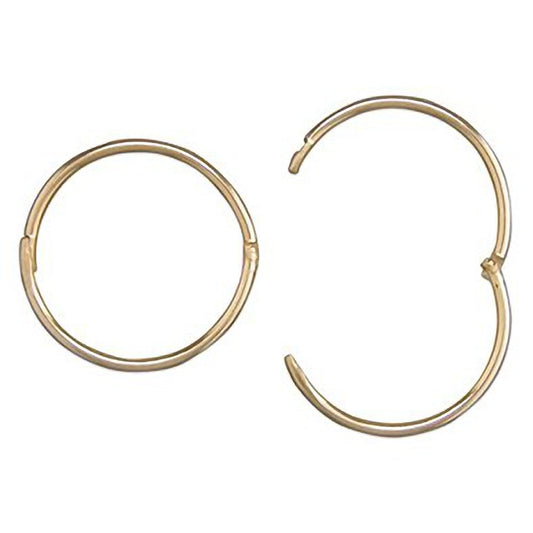 15MM Hinged Plain Hoop Earrings - 9ct Yellow Gold Sleeper Hoop Earrings
