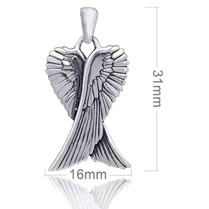 Guardian Angel Double Wing Silver Pendant Necklace (MEDIUM) for Women/Men/Unisex On 16, 18 or 20 Inch Chain - 925 Sterling Silver Size: 16mm W X 31mm H - Weight: 3.06 Grams