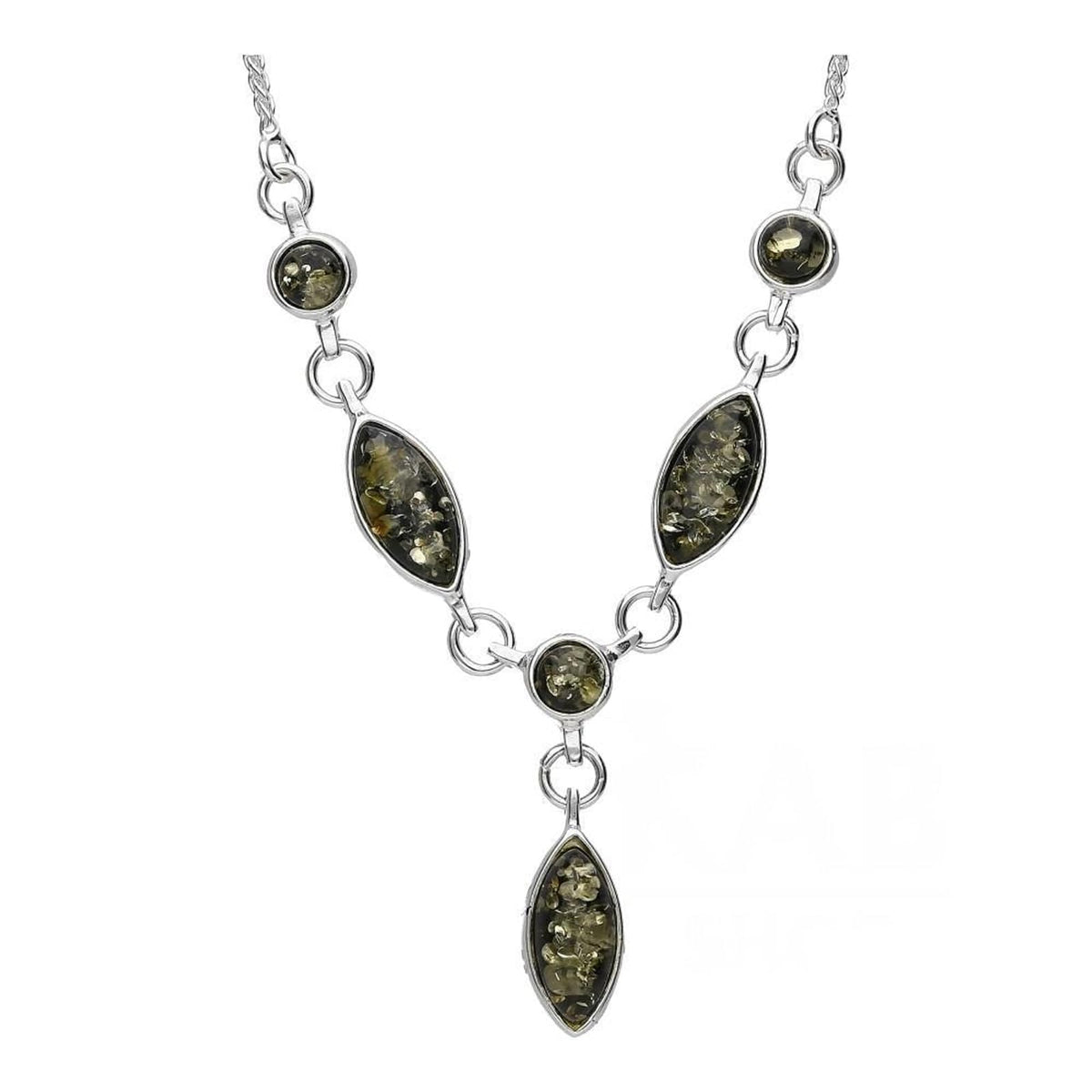 Amber Sterling Silver Necklace - Unusual Chain & Beads Amber Necklace - Amber Jewellery 030196