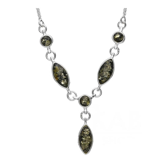 Amber Sterling Silver Necklace - Unusual Chain & Beads Amber Necklace - Amber Jewellery 030196