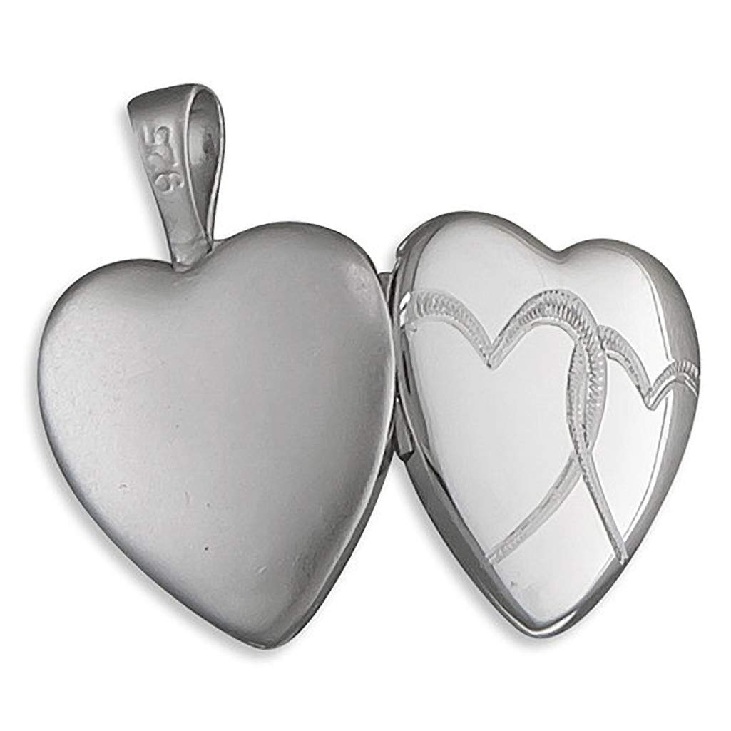 20mm Engraved Interlocking Hearts Pattern Sterling Silver Heart Locket Necklace for Women/Teenager/Girls On 16, 18, 20 Inch Chain - 925 Sterling Silver - Engravable - Size: 20mm W X 24mm H