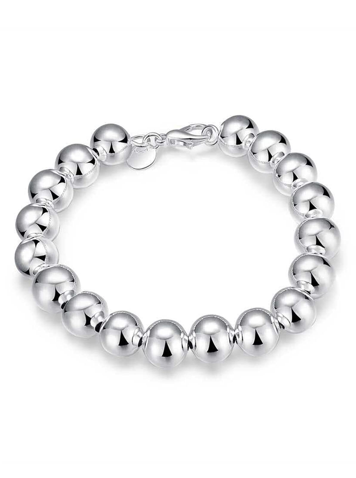 8MM 10MM Bead/Ball Bracelet for Women/Ladies/Girls - 925 Sterling Silver Plated - 7.5" Inc 