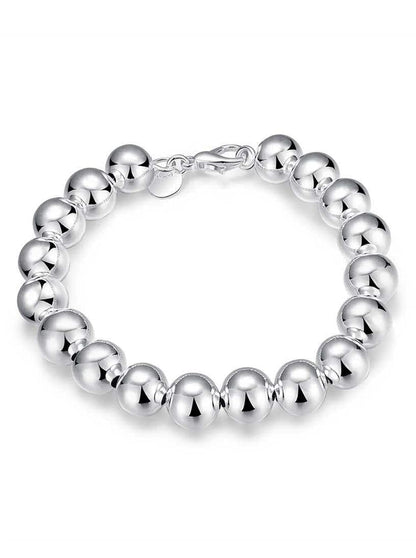 8MM 10MM Bead/Ball Bracelet for Women/Ladies/Girls - 925 Sterling Silver Plated - 7.5" Inc 