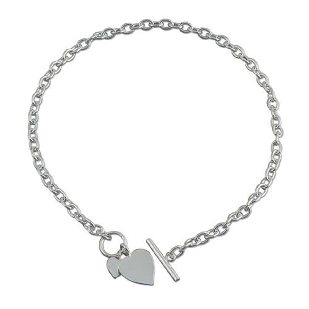 16" Inch Double Heart Charm Tag Sterling Silver Necklace with Toggle Clasp for Women/Teena 