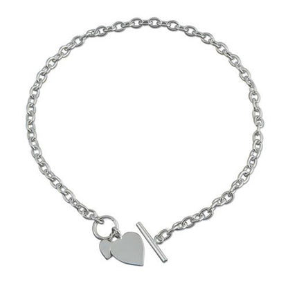 16" Inch Double Heart Charm Tag Sterling Silver Necklace with Toggle Clasp for Women/Teena 