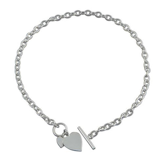 16" Inch Double Heart Charm Tag Sterling Silver Necklace with Toggle Clasp for Women/Teena ##1-light-weight