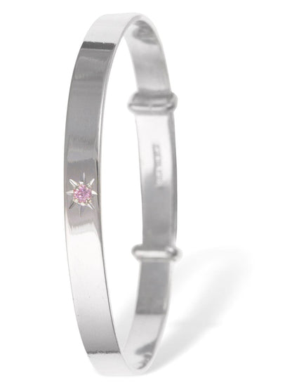 Pink Crystal / Cubic Zirconia (CZ) Set Expanding / Expandable / Adjustable Bangle Bracelet 