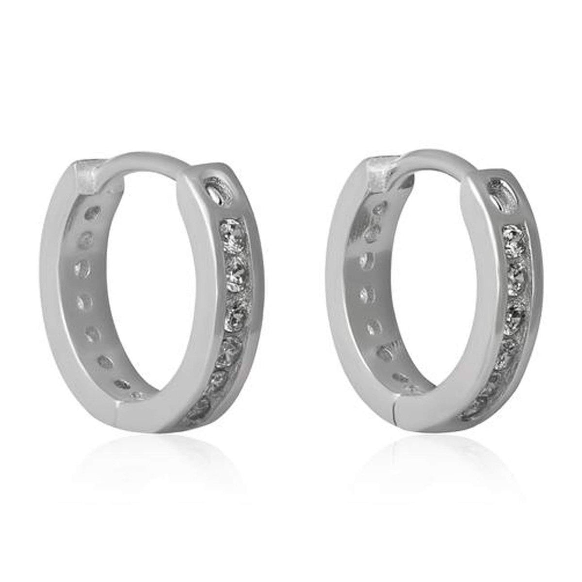 Channel Set Cubic Zirconia (CZ) Huggie Round Hoop Earrings for Women - 925 Sterling Silver 