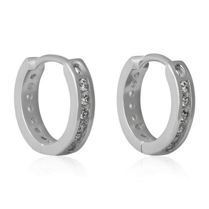 Channel Set Cubic Zirconia (CZ) Huggie Round Hoop Earrings for Women - 925 Sterling Silver 