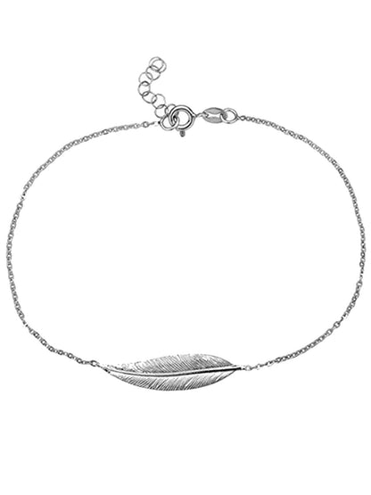 Feather Sterling Silver Anklet / Ankle Bracelet / Ankle Chain - 925 Sterling Silver - 9" t 