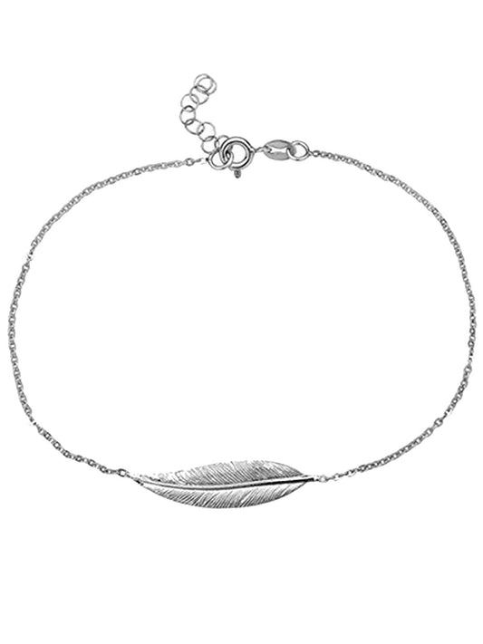 Feather Sterling Silver Anklet / Ankle Bracelet / Ankle Chain - 925 Sterling Silver - 9" t ##feather-extra-large