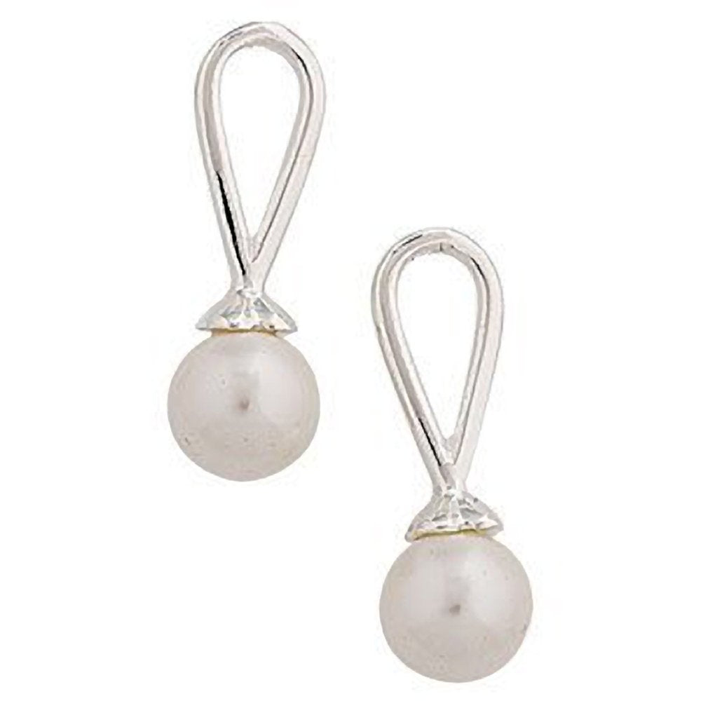 Pearl & Cubic Zirconia (CZ) Sterling Silver Small Drop Earrings - Classic Pearls
