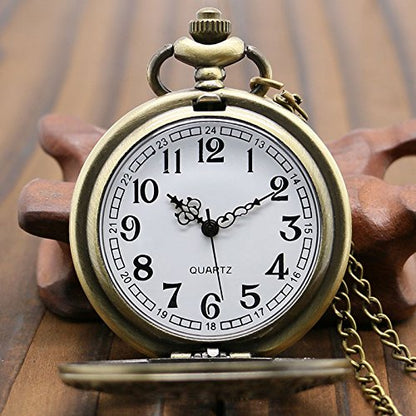 Steampunk Style 3D Gears Design/Motif Quartz Pocket Watch Necklace - On 32" Inch / 80cm Ch 