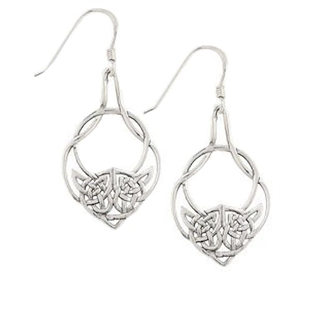 Large Irish Celtic Knot Design Sterling Silver Dangly/Dangle Drop Hook Earrings for Women/Teenage/Girls - 925 Sterling Silver - Unusual Long Silver Earrings -