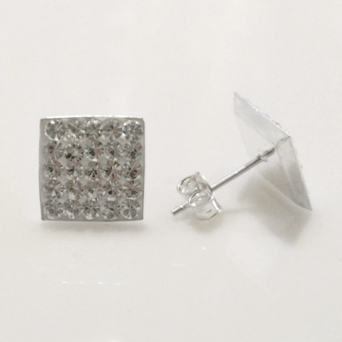 10MM Bling LADIES Square Micro Pave Austrian Crystal Sterling Silver Stud Earrings/Ear Studs for Women/Teenage/Girls - 925 Sterling Silver - White/Clear