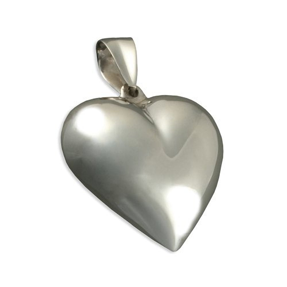 Large Puffed Heart Sterling Silver Pendant Necklace - On 16", 18" or 20" Inch Chain - Idea 